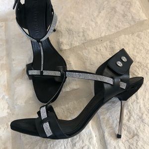 Pedro Garcia Swarovski T Strap Metal Heel Sandals